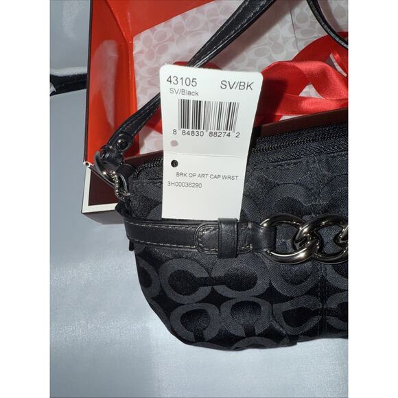 Coach 43105 Brooke Op Art Cap Wristlet Black New With Gift Box Approx 6”x4” - Picture 4 of 6